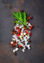 Parsley, salt and pepper. Culinary background Royalty Free Stock Photo