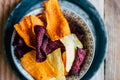 Parsnip and parsnip carrot vegetable crisps for aperitif Royalty Free Stock Photo