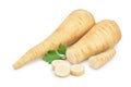 Parsnip root and slices with parsley isolated on white background with clipping path Royalty Free Stock Photo