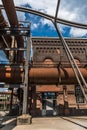 Part of the abandoned coal and steel production plant in Landschaftspark Duisburg-Nord. The landscape park is a public park around Royalty Free Stock Photo