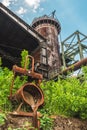 Part of the abandoned coal and steel production plant in Landschaftspark Duisburg-Nord. Vertical Royalty Free Stock Photo