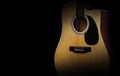 Part of acoustic guitar on old black background Royalty Free Stock Photo