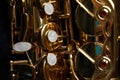 Part of alto sax with buttons and valves Royalty Free Stock Photo