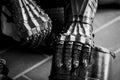Part of an old medieval metal armor that protects the hands Royalty Free Stock Photo