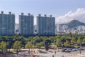 Part of APEC Naru park and modern cityscape of Busan