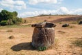 Part of archaeological site which was destroyed from exploded cluster bombs - Plain of Jars. Royalty Free Stock Photo
