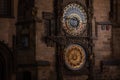 Part of astronomical clock in old town Prague at late evening. Royalty Free Stock Photo