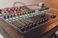 Part of an audio sound mixer with buttons. Royalty Free Stock Photo