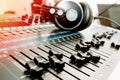 Part of an audio sound mixer with buttons and sliders Royalty Free Stock Photo