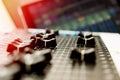 Part of an audio sound mixer with buttons and sliders Royalty Free Stock Photo