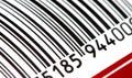 Part of a barcode on a simple drink tin can, bar code tag label object rolling in, detail, macro, extreme closeup, nobody. Food Royalty Free Stock Photo