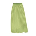 Part of basic wardrobe. Green pleated skirt. Clothing store, fashion. Flat style design, isolated vector. Fall print