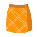 Part of basic wardrobe. Orange plaid skirt. Clothing store, fashion. Flat style design, isolated vector. Fall print