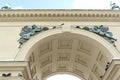 Part of a beautiful, carved symmetrical, ornate arch on an old building at the Maximillian strasse in Munich, Bavaria