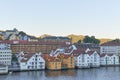 Part of Bergen Waterfront on one Dawn morning in Summer, with the restored Maritime buildings on the quay.