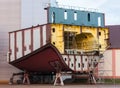 Part of big ship under construction at shipyard Royalty Free Stock Photo