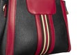 Part of a black and burgundy leather ladies bag with good texture