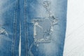 Part of blue ripped jeans. Details close-up Royalty Free Stock Photo