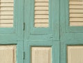 Part blue window on pink wall in vintage style Royalty Free Stock Photo