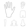 Part of the body, limb outline icons in set collection for design. Human anatomy vector symbol stock web illustration. Royalty Free Stock Photo