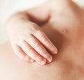 The Part of Body of Newborn Cute Baby.Hand with Touching Fingers Royalty Free Stock Photo