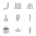 Part of body set icons in monochrome style. Big collection of part of body vector symbol stock illustration Royalty Free Stock Photo