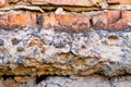 Part of a brick wall on a concrete foundation Royalty Free Stock Photo
