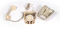 Part of a broken old telephone, phone with dial plate - plastic phone Royalty Free Stock Photo