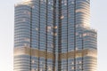 Part of Burj Khalifa Skin Detail that Viewed from Below with Lighting in the Evening, Dubai Royalty Free Stock Photo