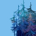 Part cartoonish forest of trees in shades of blue