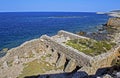 Part of the Castle of Methoni and blue sea landscape Messenia Greece