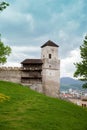 The part of castle's wall with turret clock in Trencin