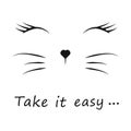 Cat face with Take it easy inscription.