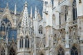 Part catholic church with gothic windows and patterns in Vienna, Austria.