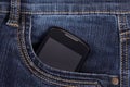 Part of cellphone in the pocket of blue jeans Royalty Free Stock Photo