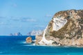 The part of the Chiaia di Luna beach in the Ponza island, Lazio, Italy. The beach is closed to tourists, due to falling rocks Royalty Free Stock Photo