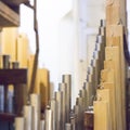 Part of the church organ with many air pipes made of metal Royalty Free Stock Photo