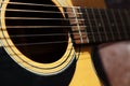Part of a classical guitar, the acoustic hole Royalty Free Stock Photo