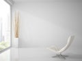 Part of clean white interior with white armchair 3D rendering