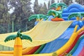 Part of a colored plastic inflatable childrens slide