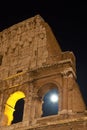 Part of Colosseum, night view, full moon. Royalty Free Stock Photo