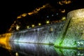 Part of the defensive wall around the Old Town in Kotor at night. Montenegro Royalty Free Stock Photo