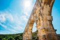 Part detail of famous landmark ancient old Roman aqueduct of Pon Royalty Free Stock Photo