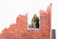 Part of diorama with brick wall and one soviet soldier with gun