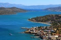 Part of the eastern cretan coast Greece near Elounda, panorama of part of the city and the ocean in Crete. Royalty Free Stock Photo