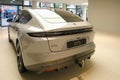 part of electric car NIO model ET5, taillights all-electric sedan, electric vehicle in showroom, alternative energy development,