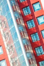 Part of the facade modern building with red and blue Royalty Free Stock Photo