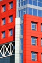 Part of the facade modern building with red and blue Royalty Free Stock Photo