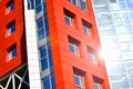 Part of the facade modern building with red and blue Royalty Free Stock Photo