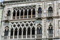 Part of the facade of Palace of Doges, Venice, Italy, patterns from marble, windows and the balconies Royalty Free Stock Photo